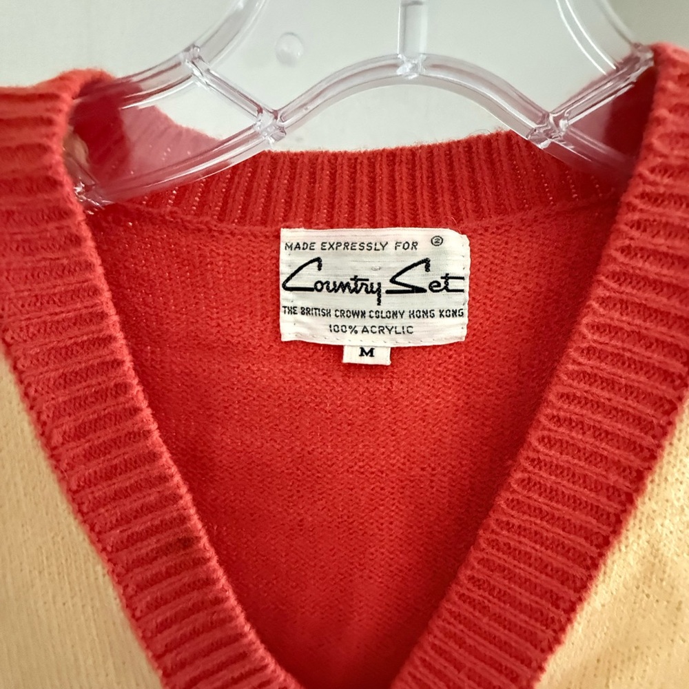 Sleeveless V-Neck Knit Sweater Vest in Cream and Red - Picture 2 of 5
